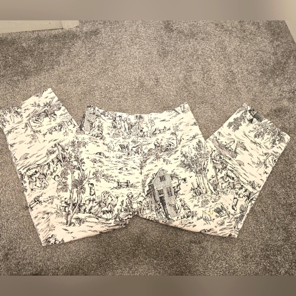Elliott Lauren 98% Cotton Crop Trousers Black & White Toile Cottagecore Coastal